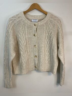 Old Navy Cable Knit Cardigan Sweater Fishermen Wool Blend Grandmacore Medium